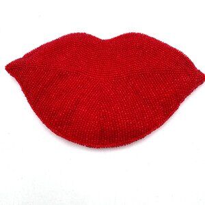 Lips handbag clutch make up bag glass seed beads fun trendy whimsical unique red